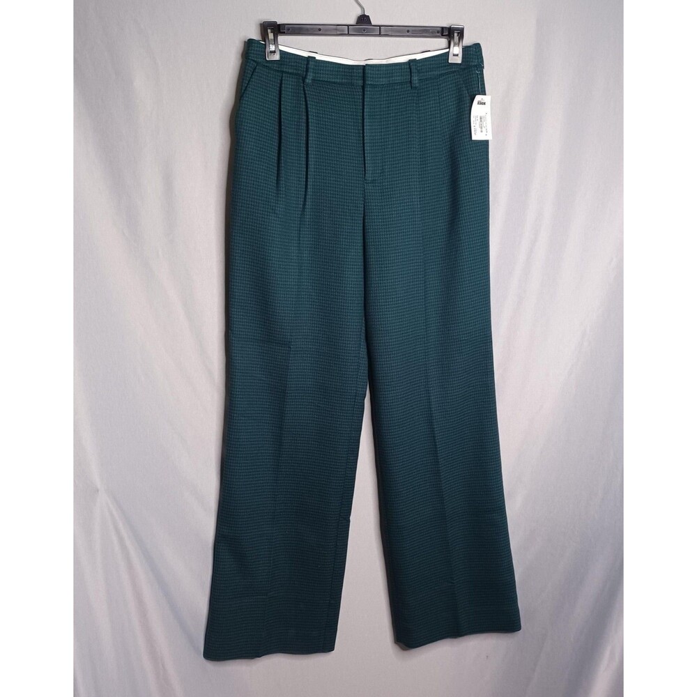 Favorite Daughter Pants Womens 10 Green Houndstooth Pleated Lined Career Office